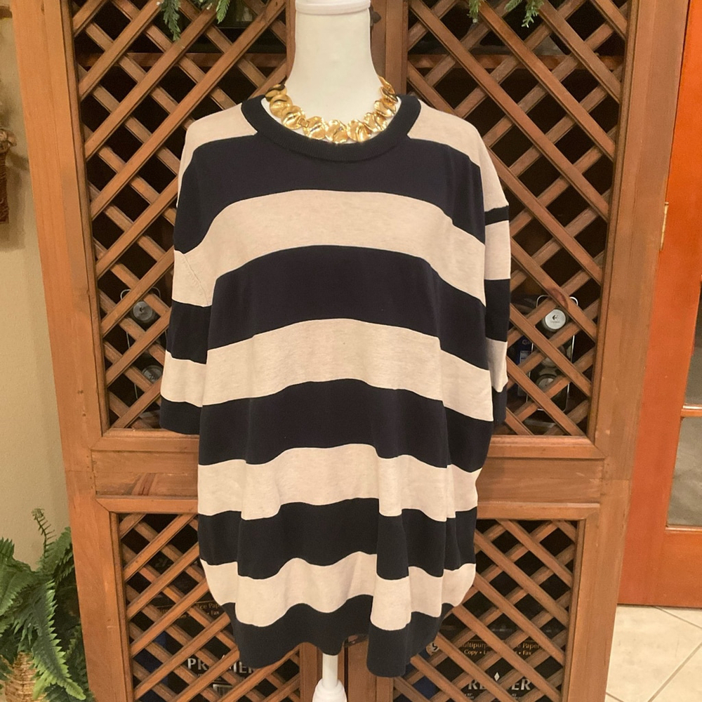 NWT Banana Republic Nautical Costal Womens XXL Blue white striped sweater